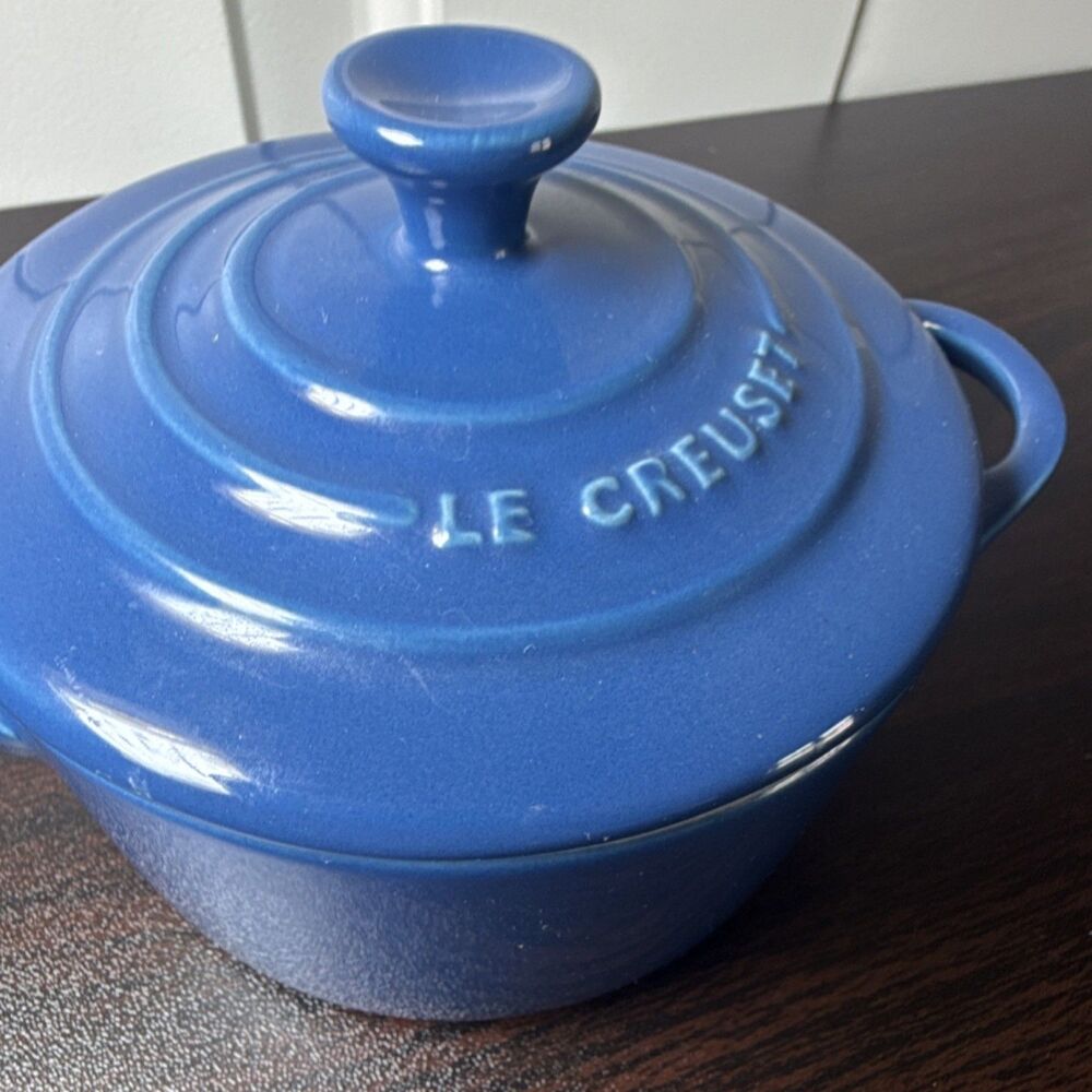 Le Creuset Blue Round Enamel Cast Iron Casserole Pot with Lid, 5 in Diameter